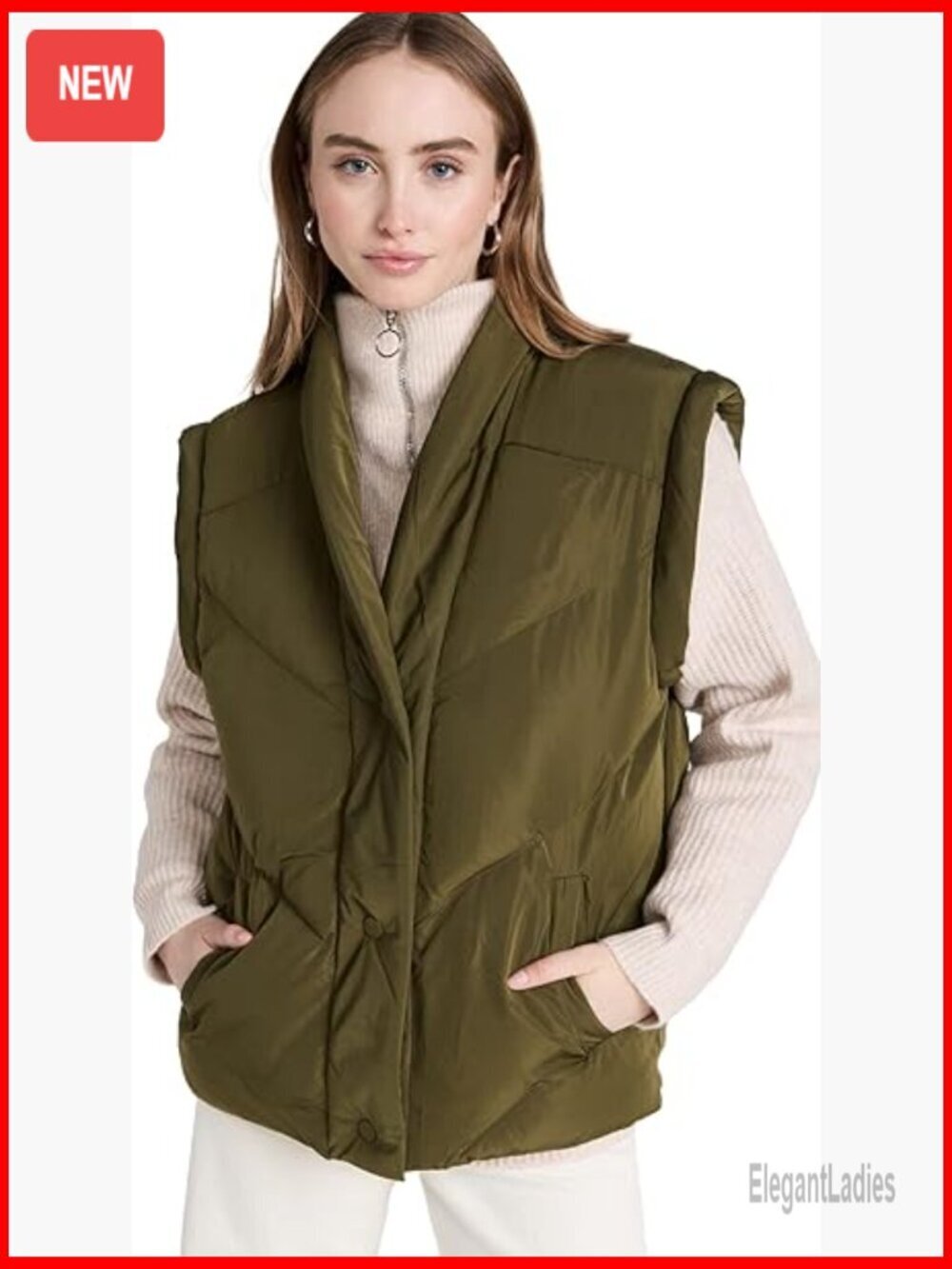 Quilted Nylon Vest with Snap Placket, Standard Length, Fall Outerwear